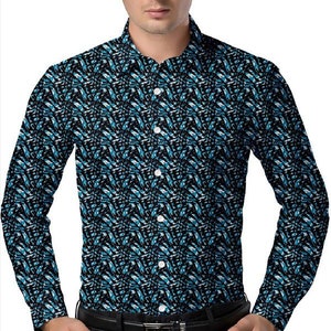 Fab Patterns Mens Formal Black and Blue Designer Regular Fit Full Sleeve Cotton Shirt