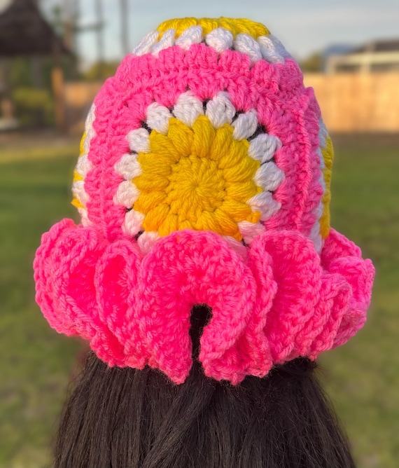 Crochet Ruffle Hat| Pink| Flowers| Granny Squares| Ruffles  display picture 2