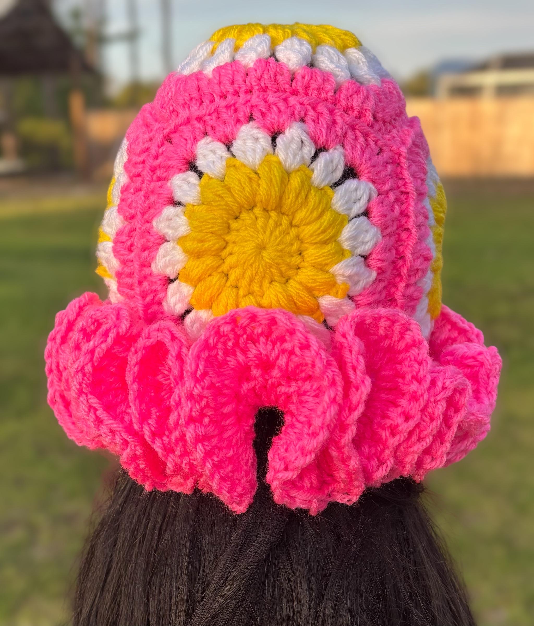 Crochet Ruffle Hat| Pink| Flowers| Granny Squares| Ruffles  display picture 3