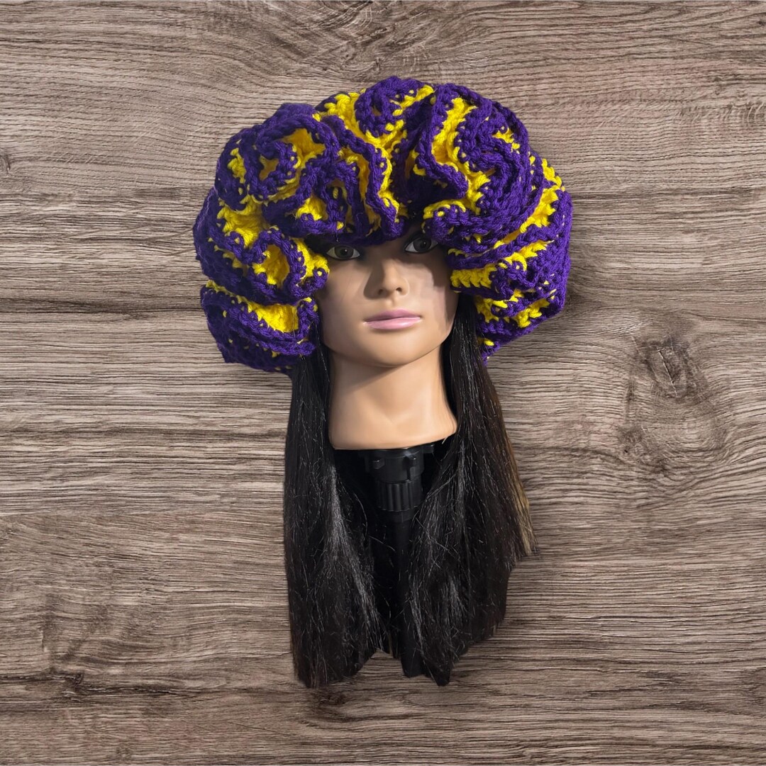 Ruffle Hat| Dramatic| Crochet Beanie| Crochet| Purple Green Yellow ...