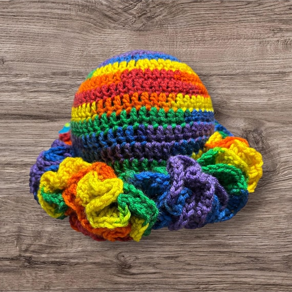 Handmade Colorful Crochet Ruffle Hat Crochet Ruffle Brim Bucket Hat - Etsy main image 3