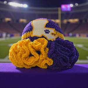 Handmade Crochet Ruffle Hat Lakers Theme Colort Purple & Gold Crochet Lakers Hat - Etsy main image 2