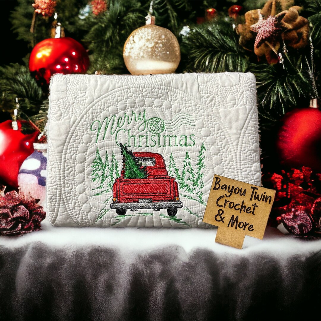 Christmas Quilt Red Truck Blanket Embroidered Gift Merry Christmas Made With Love Lap Blanket
