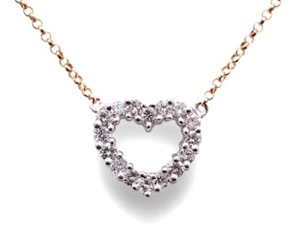 14 Karat Yellow Gold & White Gold Diamond Heart Estate Minimalist Necklace