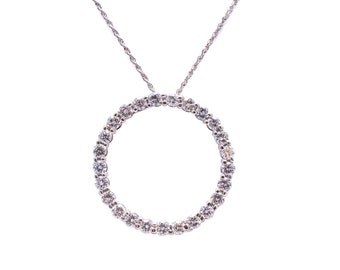 14 Karat White Gold Diamond Circle Minimalist Estate Necklace