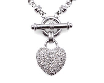 14 Karat White Gold Pave Diamond Heart Estate Necklace