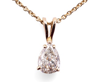 14 Karat Yellow Gold 1/2 Carat Pear Diamond Estate Necklace