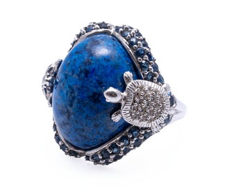 Sterling Silver Lapis Lazuli with Blue & White Topaz Estate Statement Ring