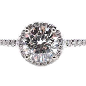 GIA Certified 0.95 Carat Round Diamond 14 Karat White Gold Halo Engagement Ring