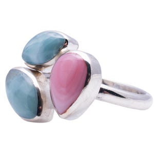 Sterling Silver Blue Larimar & Pink Conch Shell Ring