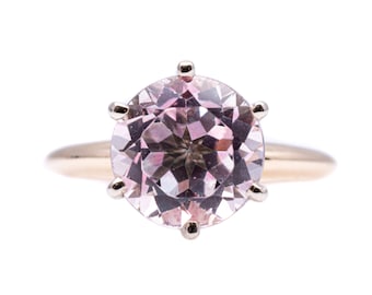 14 Karat Yellow Gold Lab Created Pink Champagne Sapphire Solitaire Estate Ring