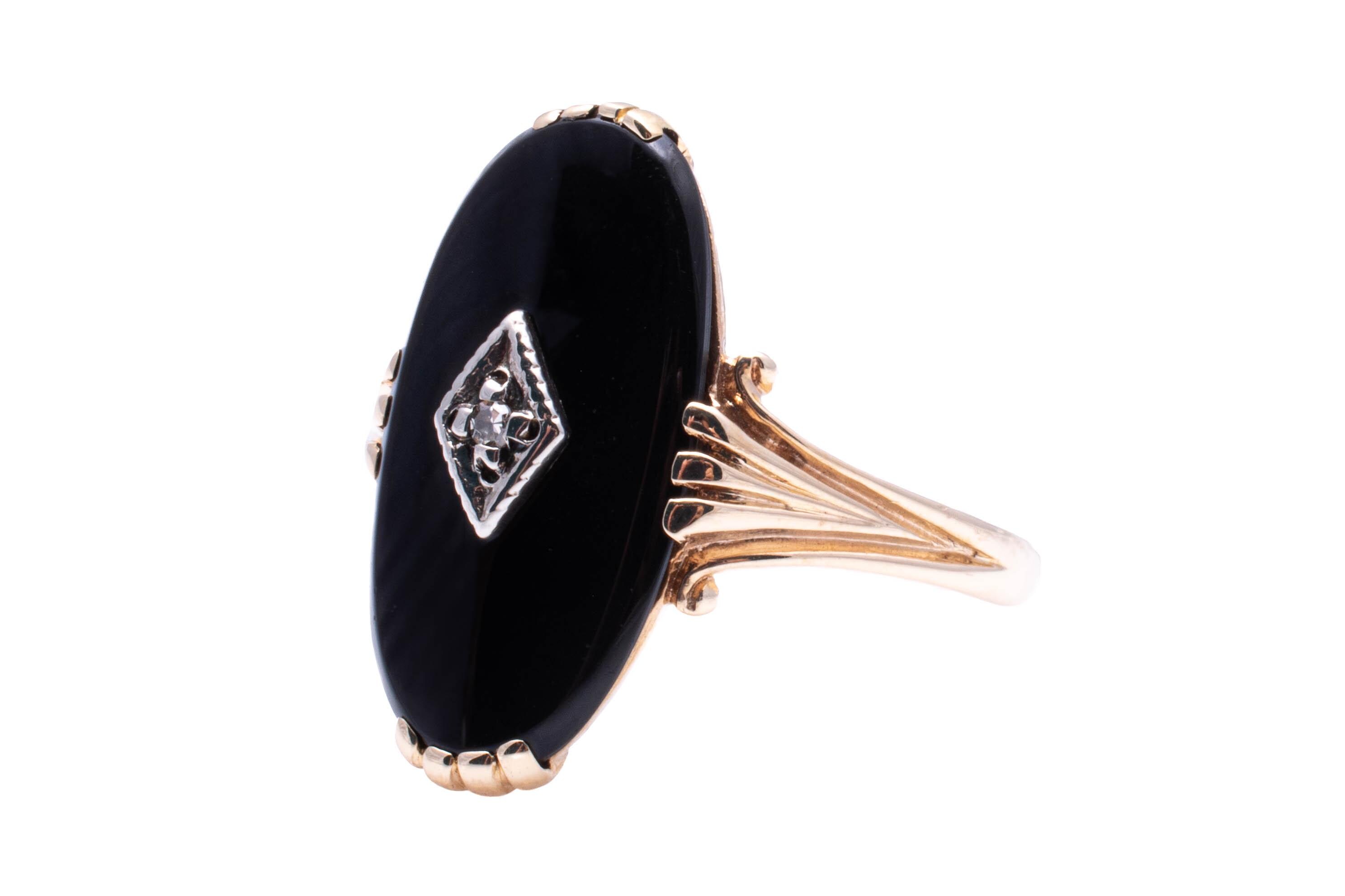 10 Karat Yellow Gold Black Onyx & Diamond Ring