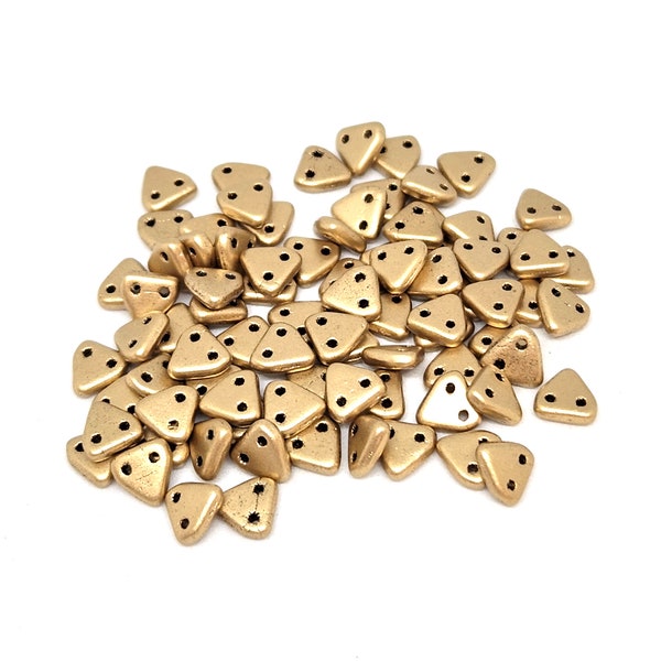 Czechmates Triangles 2-hole beads, Matte Metallic Flax 10 grams