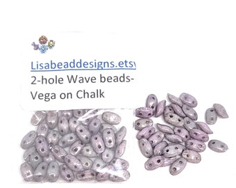 Wave beads, 2-Hole - Vega on Chalk - 5 grams