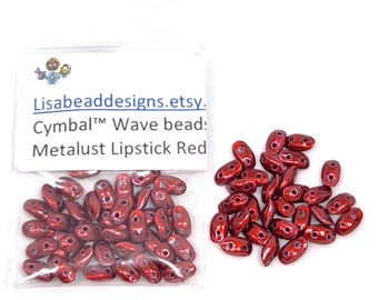 Wave beads, 2-Hole - Metalust Lipstick Red- 5 grams