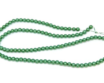 4mm Czech Pearls round - Christmas Green