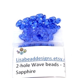 Wave beads, 2-Hole Sapphire 5 grams image 1