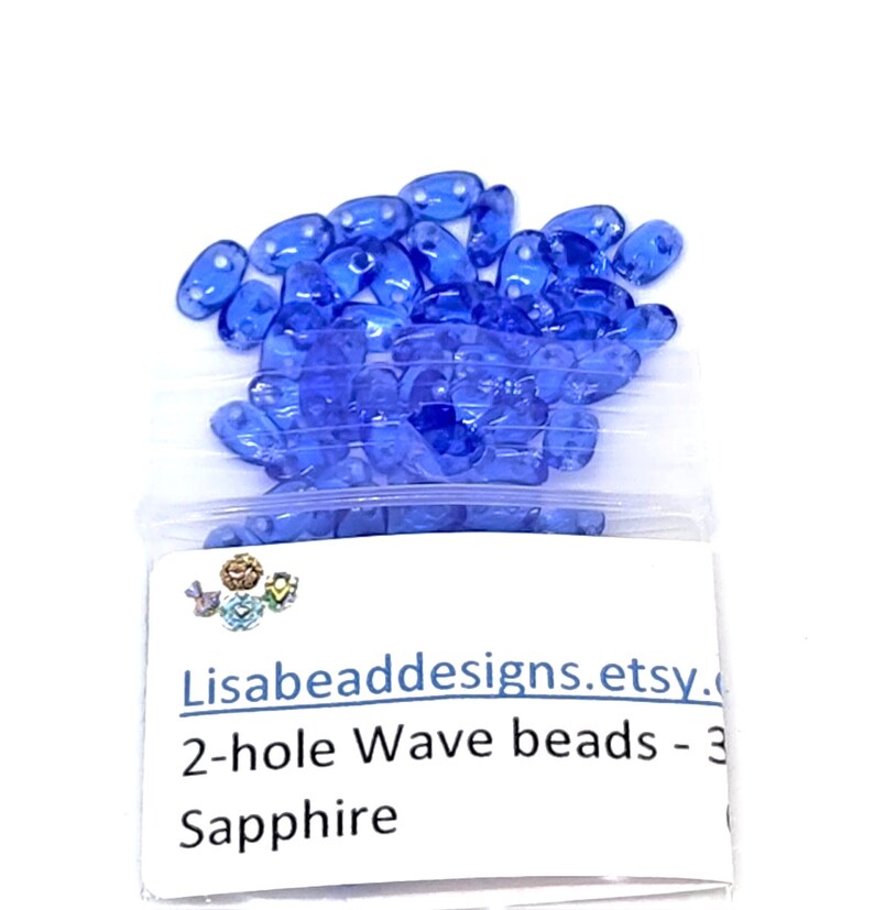 Wave beads, 2-Hole Sapphire 5 grams image 1