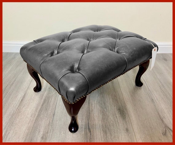 Dark grey leather pouffe outlet