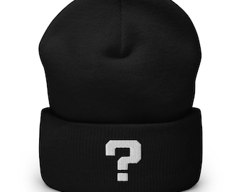 Tipper Question Mark Embroidered Beanie, Unisex Acrylic Hat