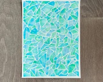 Original Sea Glass Abstract Watercolor Painting - Blue & Green