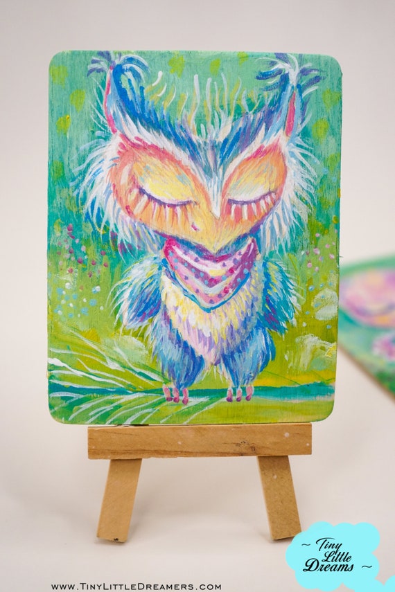Good Morning Owl Friend Original Oil Painting Nursery Wall Etsy