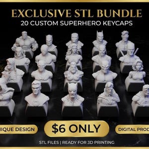 スーパーヒーローキーキャップSTLバンドル、マーベルDC 3Dプリントファイル20個、メカニカルキーボードアーティザンキーキャップデジタルダウンロード