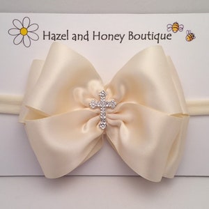 Ivory Baptism Headband with Cross