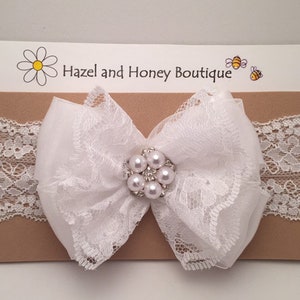 White Lace Baby Bow with Lace Headband