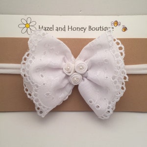 White Eyelet Baby Bow with Roses