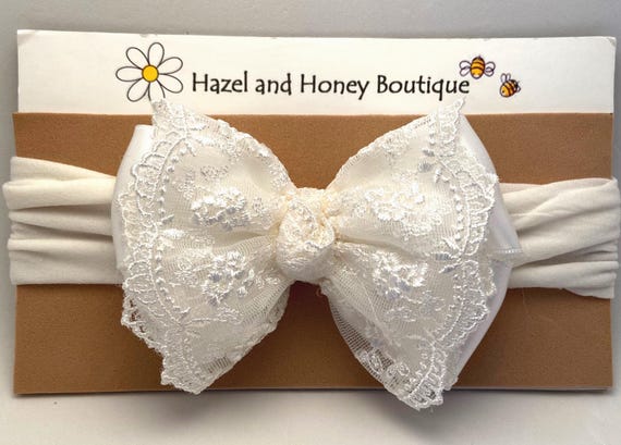 Off White Lace and Satin Infant Headband