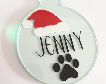 Personalised dog acrylic hanging Christmas decoration