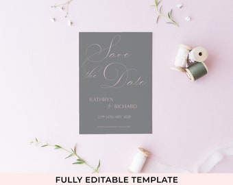 Grey and Blush Editable Save the Date, Save the Date Template, Instant Download, Easy Invitations, Fully Editable Templates, Save the Date