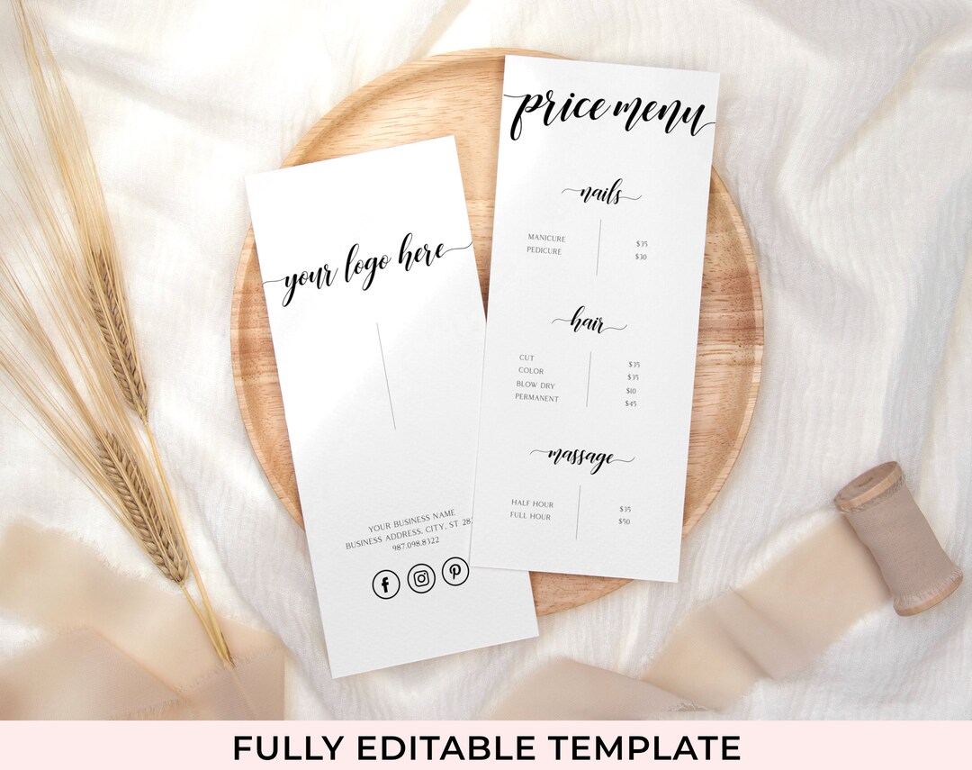 Printable Calligraphy Price List for Businesses Small Etsy