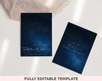 Constellations Editable Save the Date, Instant Download, Stars and Galaxies, Stars, Constellations Invitations, Blue Invitations, Starlight