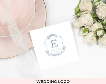 Hand Drawn Rustic Wedding Logo, Couples Monogram, Wedding Monogram for Invitations or Stationery, Personalised Monograms, Floral