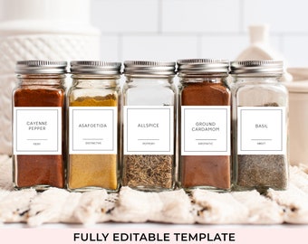 Editable 2" Minimalist Style Spice Labels, Avery 22806 Printable Labels, Customizable Spice Labels, Spice Labels for Pantry Organization