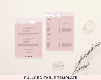 Printable Blush Price List for Beauty Salon, Beauty Price List, Service Price List, Editable Service List Template, Easy Templates, DIY Edit