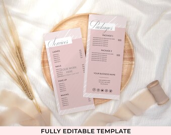 Editable Blush Price List for Salons, Editable Price Menu, Instant Download, Customisable Price Lists for Businesses, Make Up Price Lists