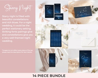 Stars and Constellations Editable Wedding Suite, Instant Download, Night Wedding Stationery, Editable Wedding Invitations for Night Theme