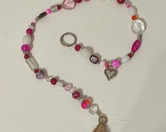 Red and Pink Glass Sun Catcher with brass bell and heart charm