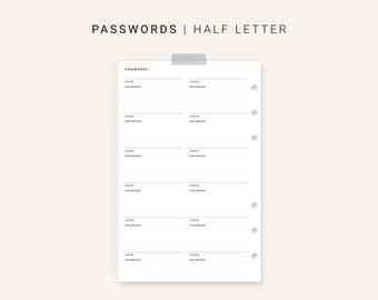 Printable Password Log Personal Planner Inserts Password Etsy