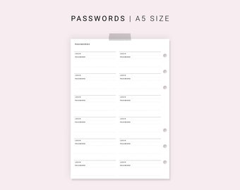 Printable Password Log Personal Planner Inserts Password Etsy