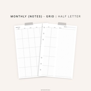 Monthly Planner Printable Half Size Half Letter Inserts | Etsy