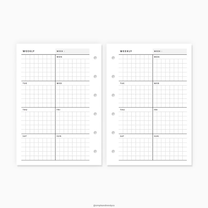 Week on One Page Printable Pocket XL Weekly 1 Page Vertical | Etsy