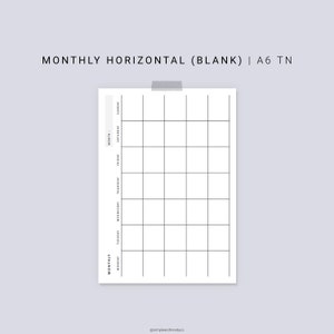Month on One Page Horizontal Printable MO1P A6 TN | Etsy
