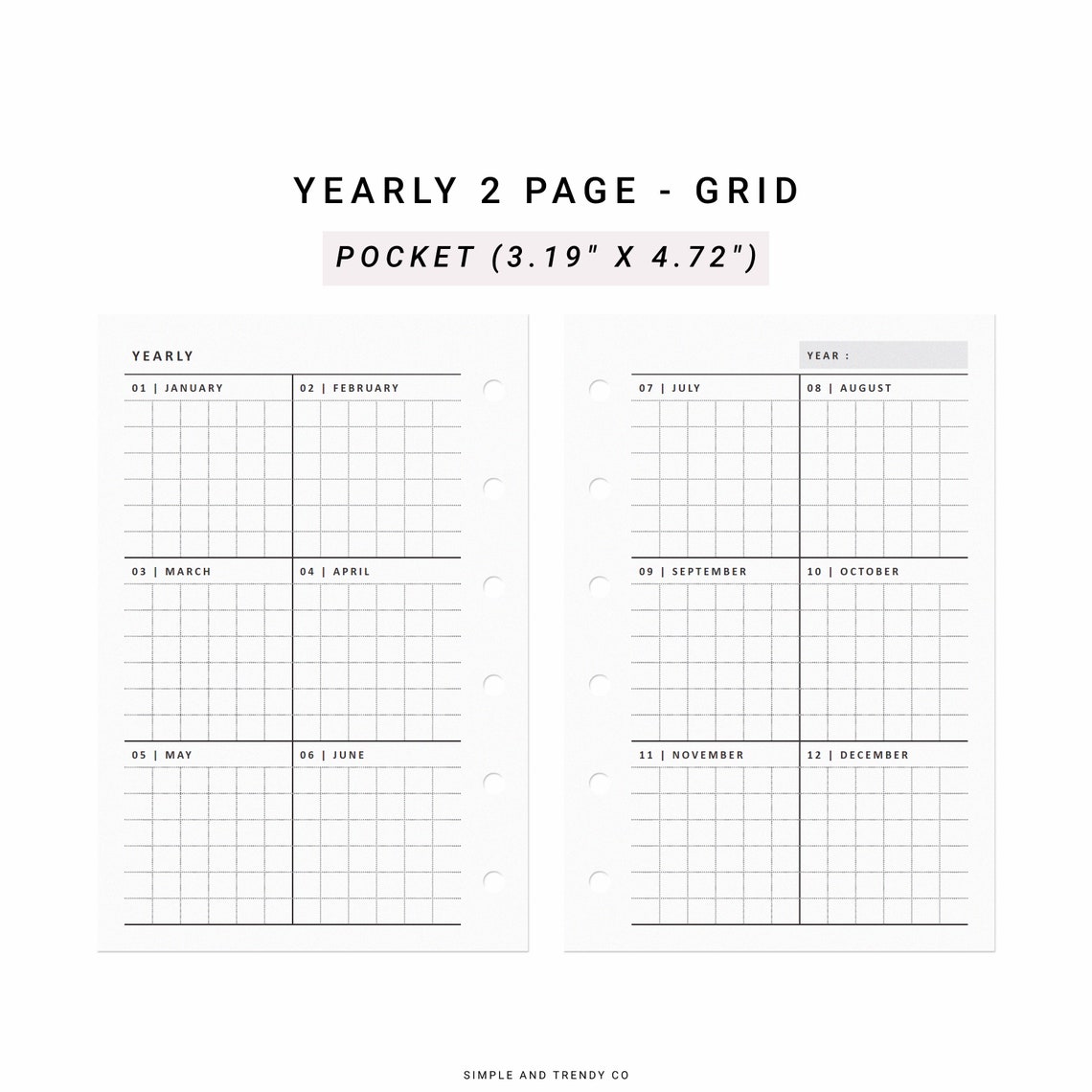 Year at A Glance Pocket Size Yearly Planner Printable Yearly - Etsy