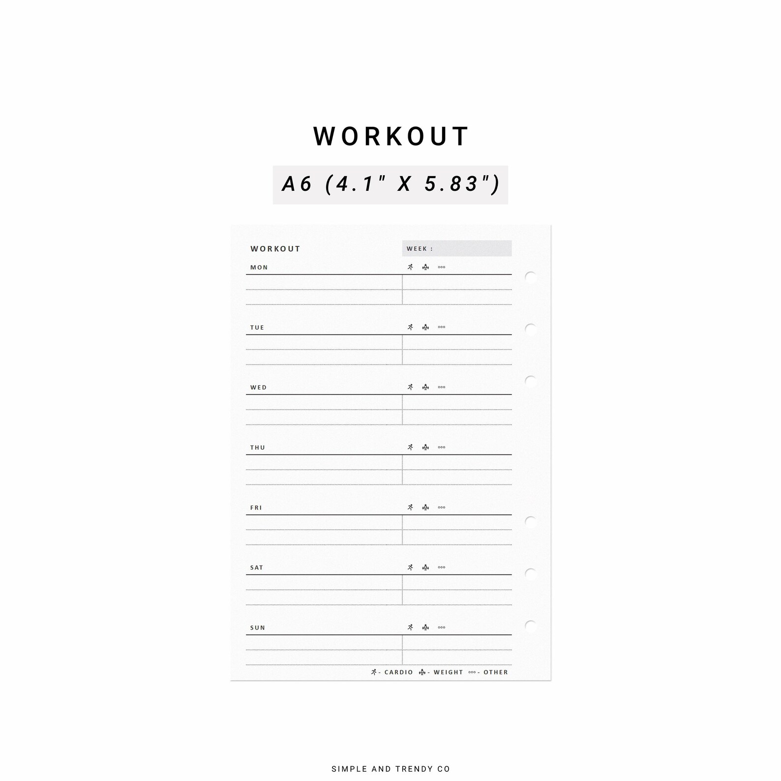Workout Tracker A6 Inserts Printable Weekly Workout Plan - Etsy