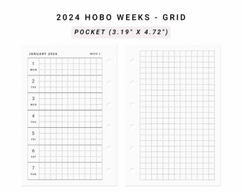 2024 Hobo Weeks Grid Pocket size, Weekly Planner, Printable WO2P