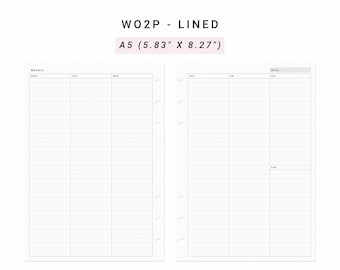 Vertical Weekly Planner A5 Planner Inserts, Weekly Agenda WO2P, Weekly Printable Planner Undated, Printable Weekly Layout